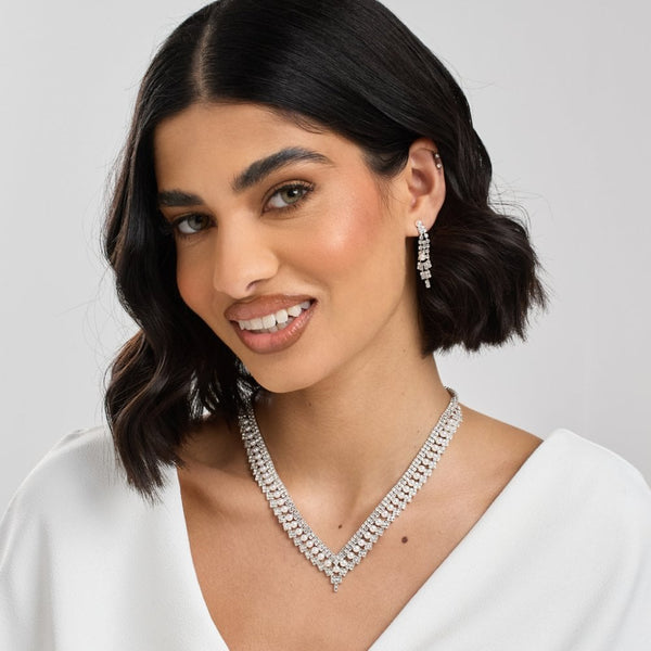 Jon Richard Silver Plated Pearl And Crystal V Necklace