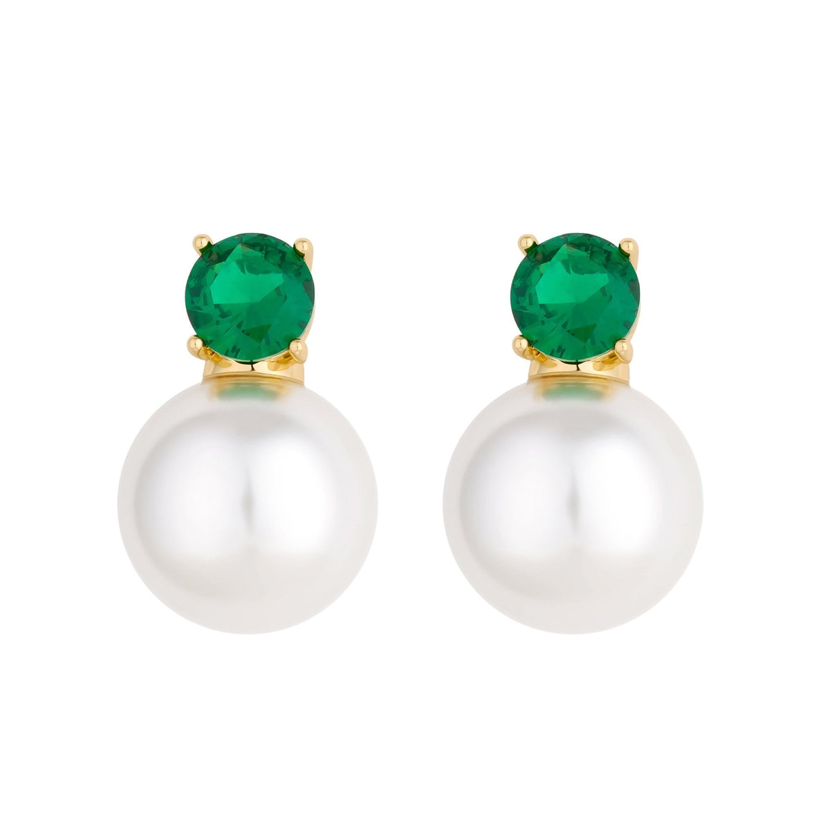 Jon Richard Gold Plated Cubic Zirconia Emerald Stone Pearl Drop Stud Earrings