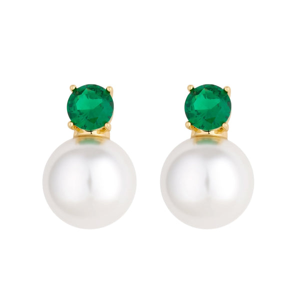 Jon Richard Gold Plated Cubic Zirconia Emerald Stone Pearl Drop Stud Earrings
