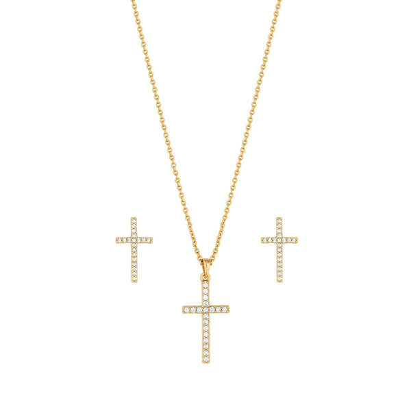 Jon Richard Gold Plated Cubic Zirconia Cross Set - Gift Boxed