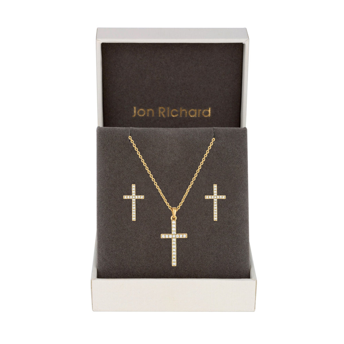 Jon Richard Gold Plated Cubic Zirconia Cross Set - Gift Boxed
