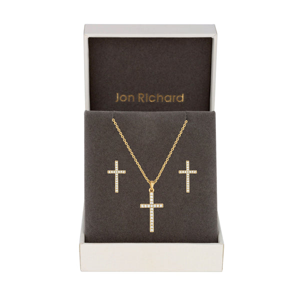 Jon Richard Gold Plated Cubic Zirconia Cross Set - Gift Boxed