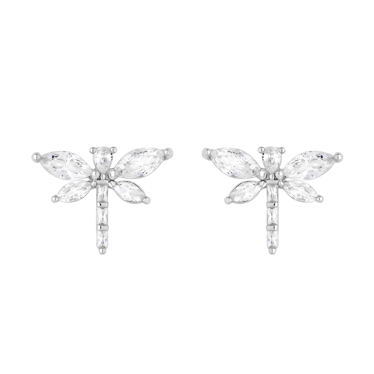 Jon Richard Rhodium Plated Cubic Zirconia Crystal Dragonfly Stud Earrings