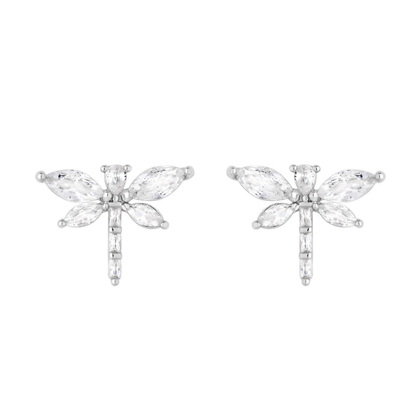 Jon Richard Rhodium Plated Cubic Zirconia Crystal Dragonfly Stud Earrings