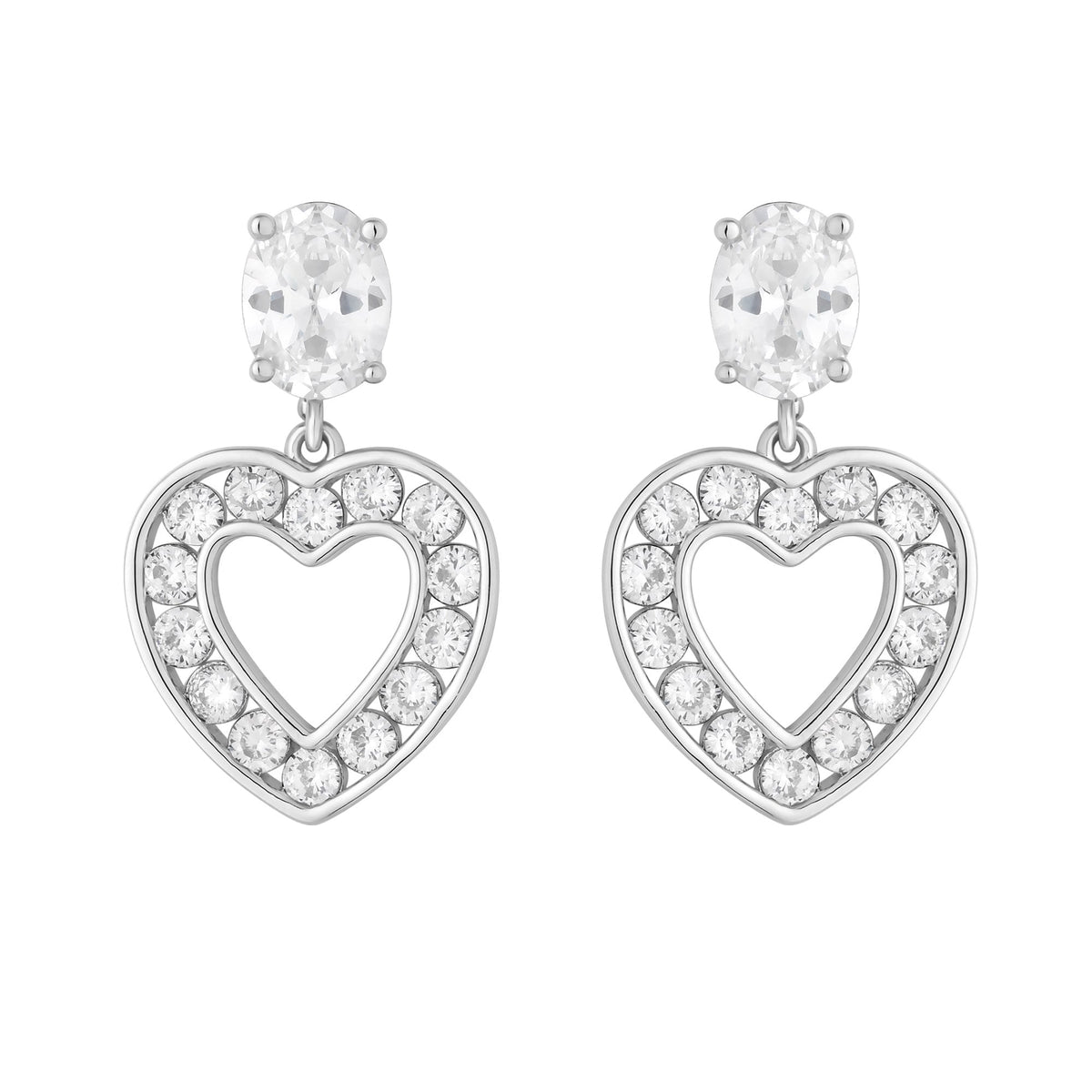 Jon Richard Rhodium Plated And Cubic Zirconia Open Heart Drop Earrings