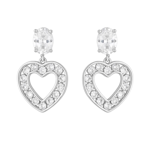 Jon Richard Rhodium Plated And Cubic Zirconia Open Heart Drop Earrings