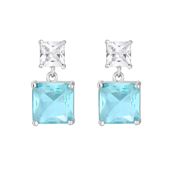 Jon Richard Rhodium Plated And Cubic Zirconia Aqua Cushion Drop Earrings
