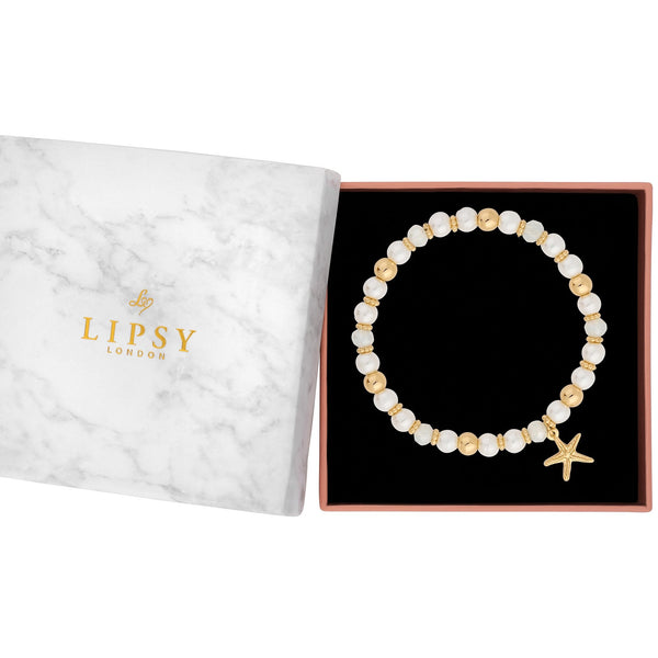Lipsy Gold Beaded Charm Coastal Bracelet - Gift Boxed