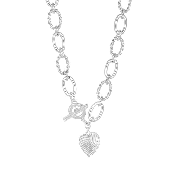 Lipsy Silver Textured Heart Charm T Bar Necklace - Gift Boxed