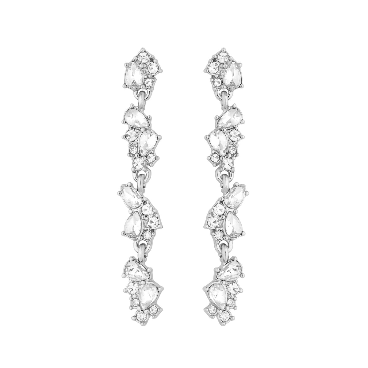 Mood Silver Crystal Mixed Stone Linear Drop Earrings