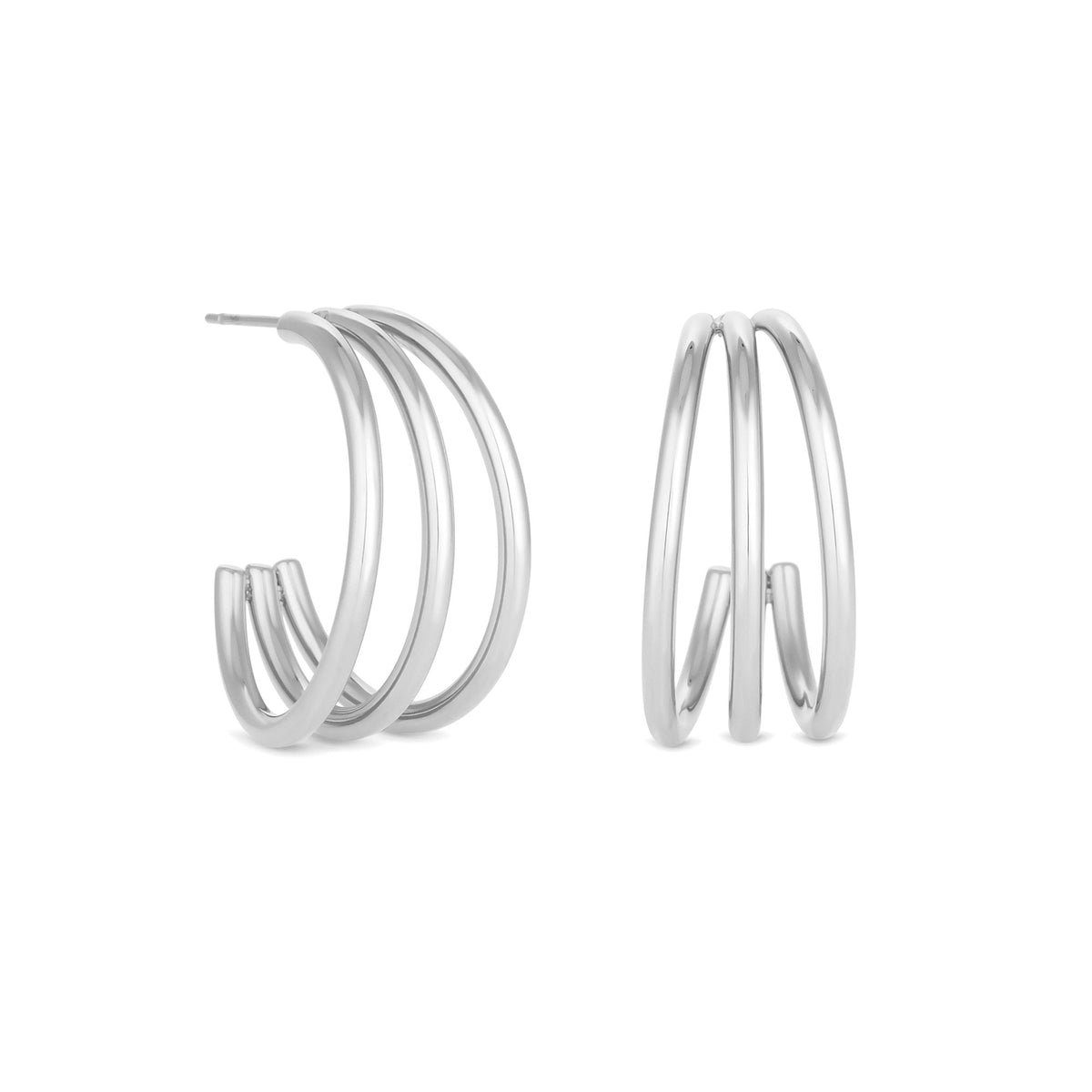 Mood Silver Stainless Steel Polished Medium Hoop Earrings