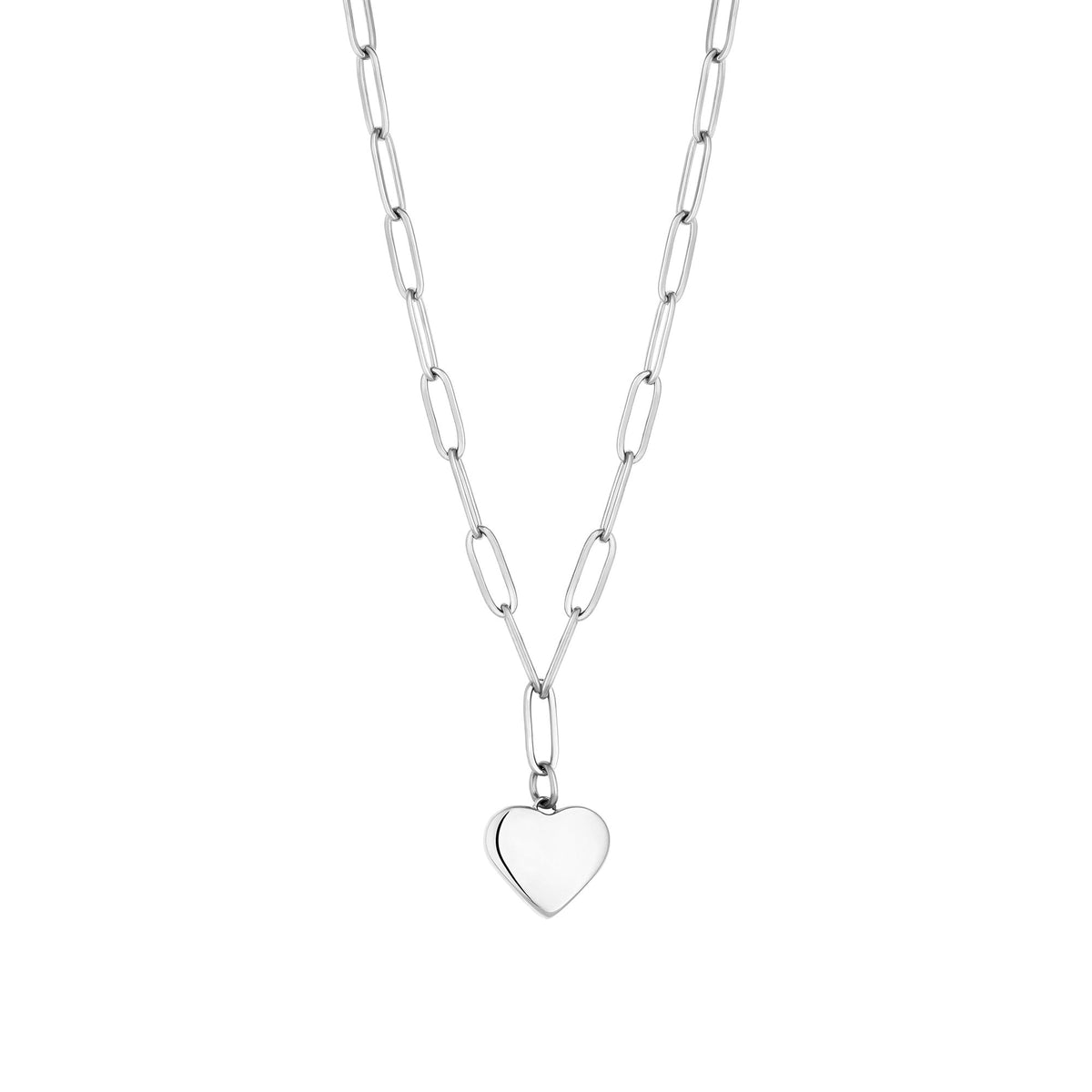 Mood Silver Stainless Steel Polished Heart Chain Necklace