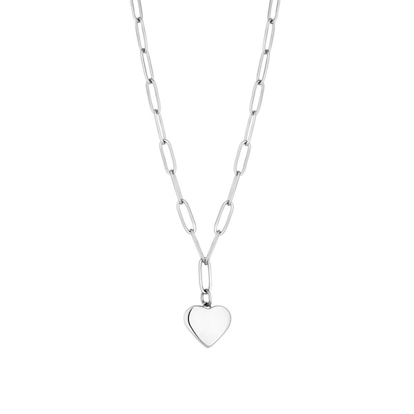 Mood Silver Stainless Steel Polished Heart Chain Necklace