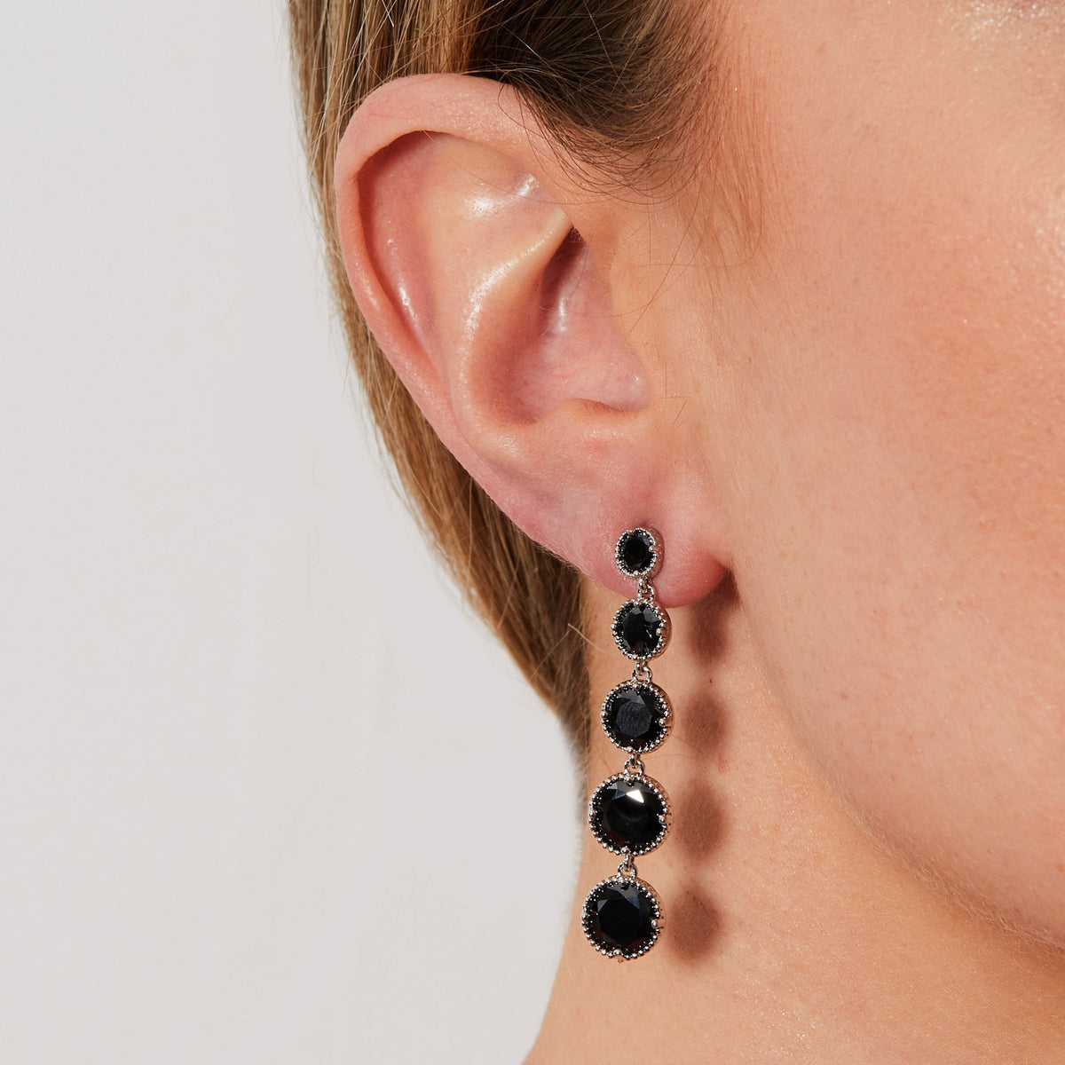 Graduated Jet Long Drop Earrings