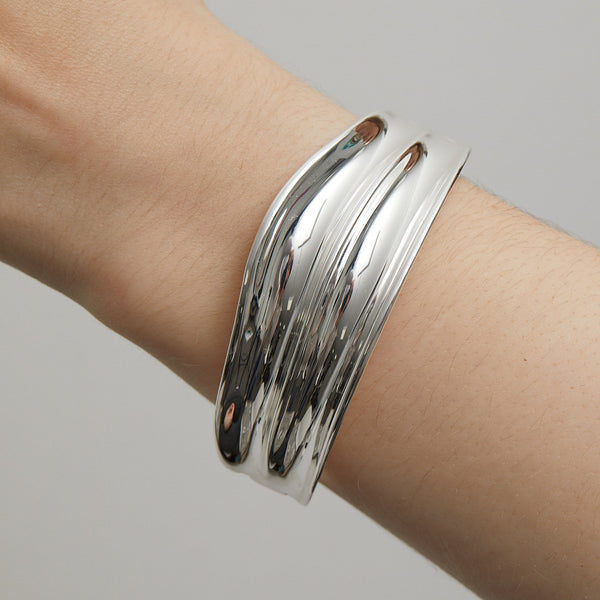 Inicio Recycled Sterling Silver Plated Polished Bangle Bracelet - Gift Pouch