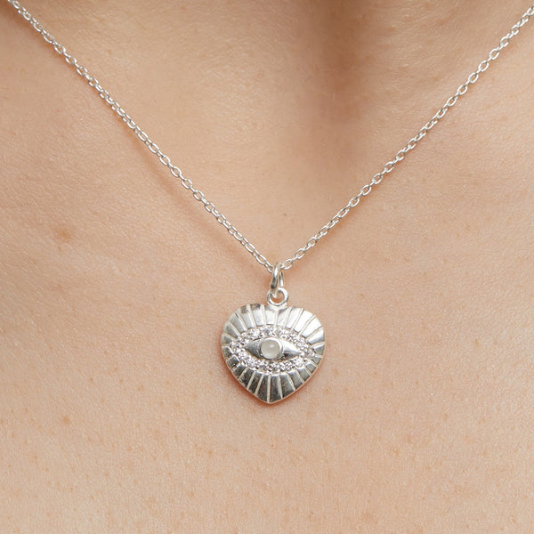 Simply Silver Sterling Silver 925 Mother Of Pearl Heart Pendant Necklace