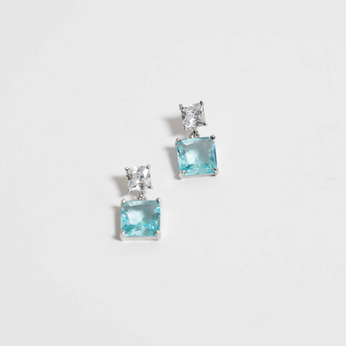 Jon Richard Rhodium Plated And Cubic Zirconia Aqua Cushion Drop Earrings