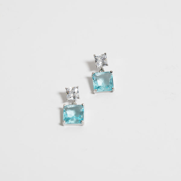 Jon Richard Rhodium Plated And Cubic Zirconia Aqua Cushion Drop Earrings
