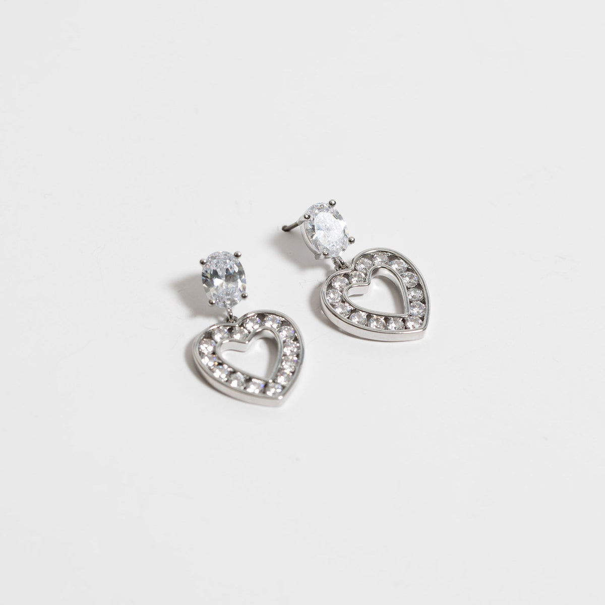 Jon Richard Rhodium Plated And Cubic Zirconia Open Heart Drop Earrings