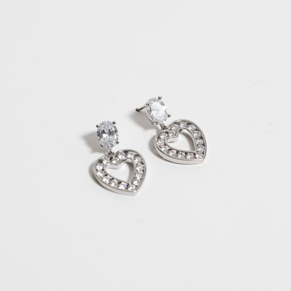 Jon Richard Rhodium Plated And Cubic Zirconia Open Heart Drop Earrings