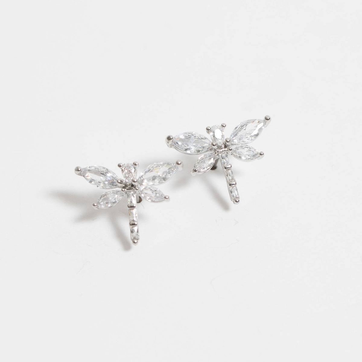 Jon Richard Rhodium Plated Cubic Zirconia Crystal Dragonfly Stud Earrings