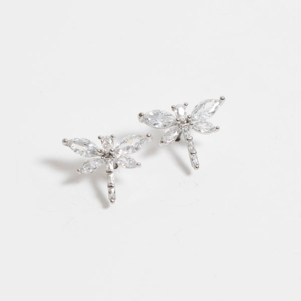 Jon Richard Rhodium Plated Cubic Zirconia Crystal Dragonfly Stud Earrings