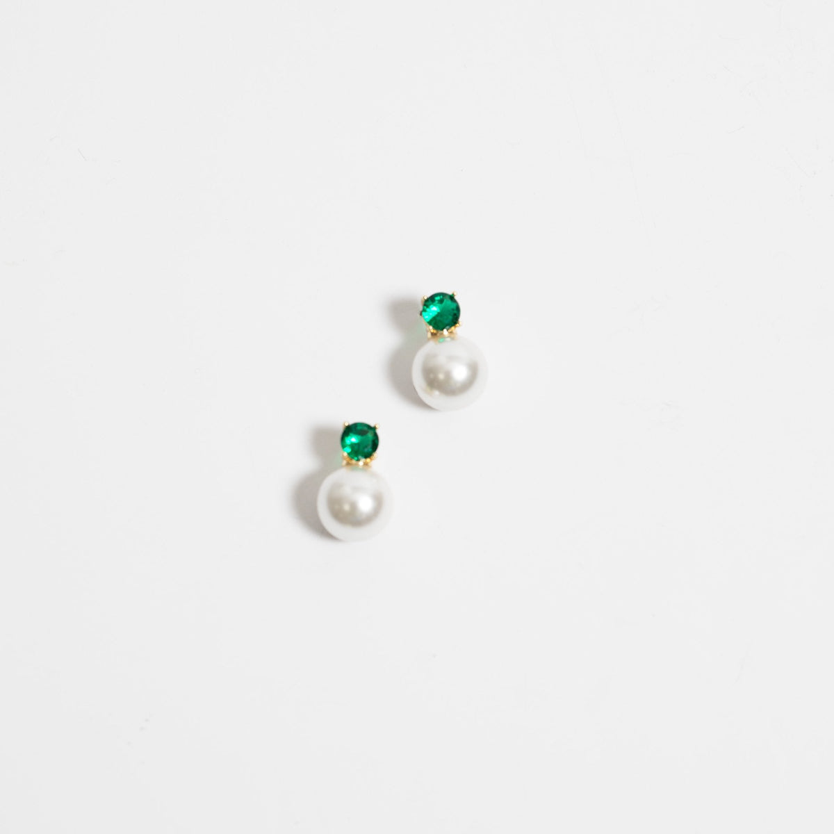 Jon Richard Gold Plated Cubic Zirconia Emerald Stone Pearl Drop Stud Earrings
