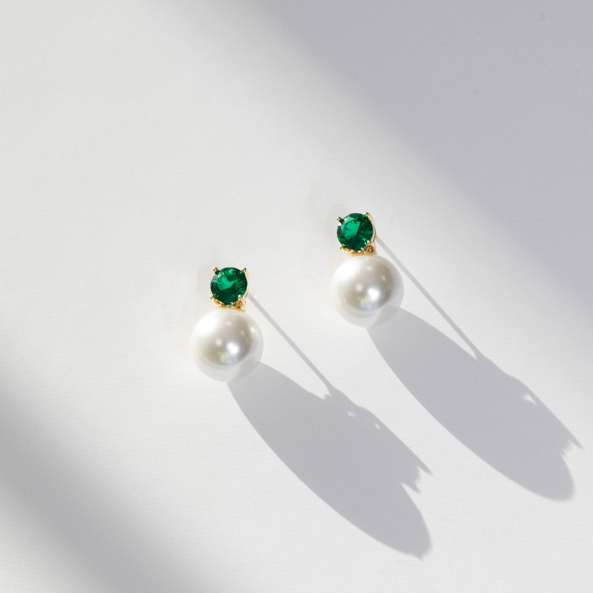 Jon Richard Gold Plated Cubic Zirconia Emerald Stone Pearl Drop Stud Earrings