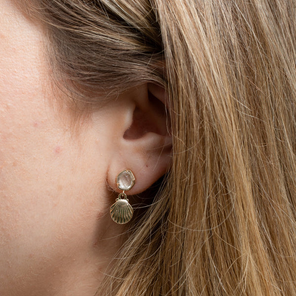 Jon Richard Gold Plated Shell And Crystal Drop Earrings