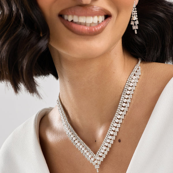Jon Richard Silver Plated Pearl And Crystal V Drop Earrings