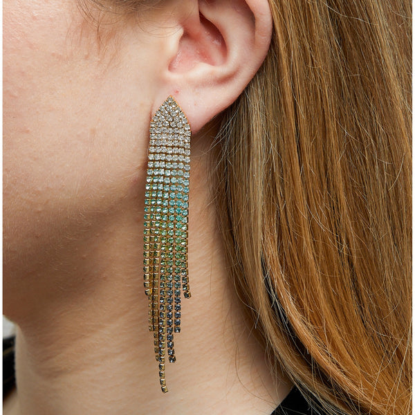 Mood Gold Green Ombre Diamante Shower Drop Earrings