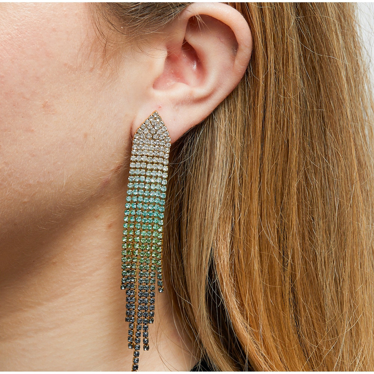 Mood Gold Green Ombre Diamante Shower Drop Earrings