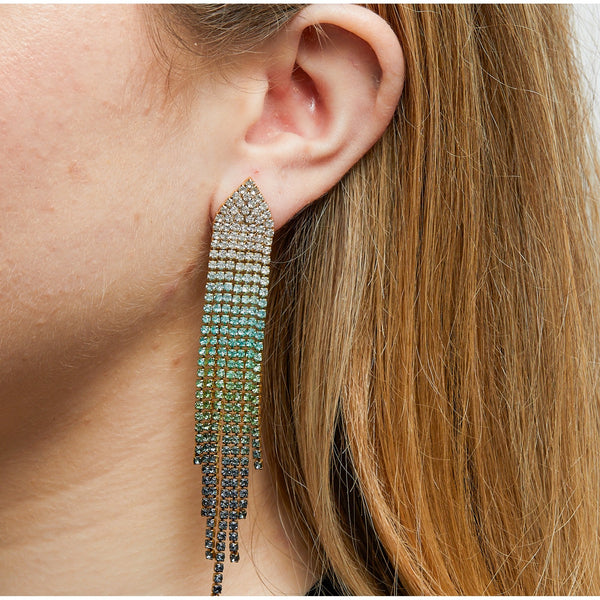 Mood Gold Green Ombre Diamante Shower Drop Earrings