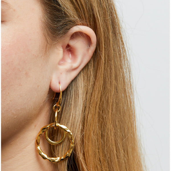 Mood Gold Polished Fluid Multi Ring Fish Hook Drop Earrings