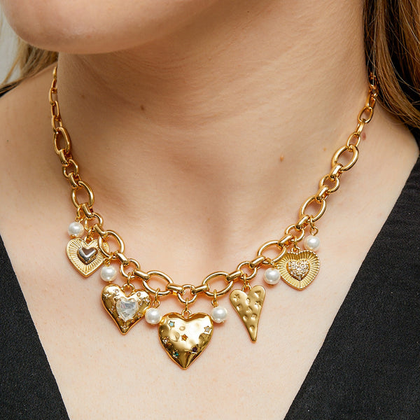 Mood Gold Coloured Crystal Meaningful Heart Charm Necklace
