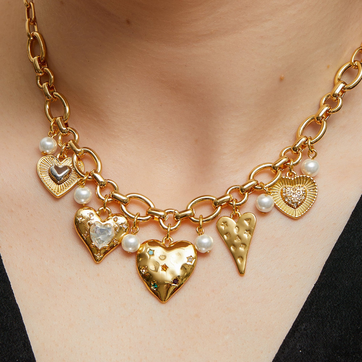 Mood Gold Coloured Crystal Meaningful Heart Charm Necklace