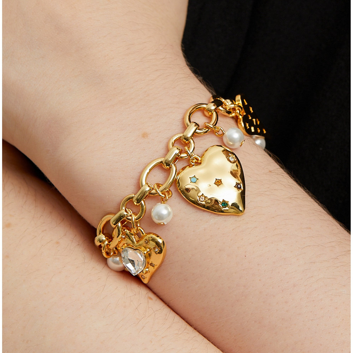 Mood Gold Coloured Crystal Meaningful Heart Charm Bracelets