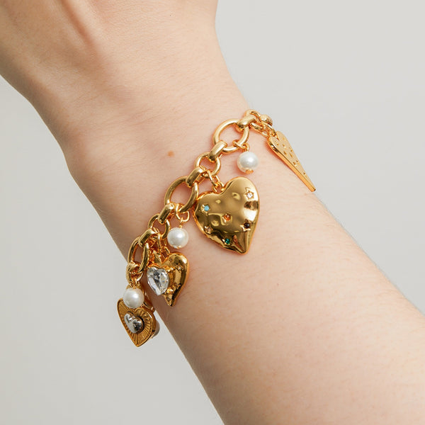 Mood Gold Coloured Crystal Meaningful Heart Charm Bracelets