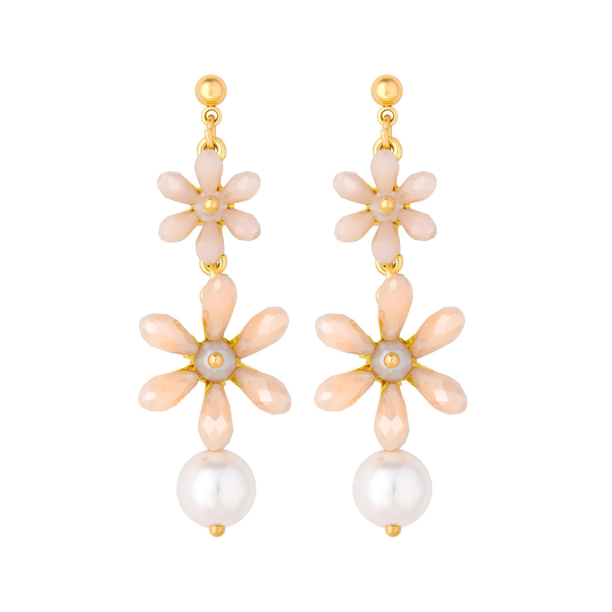 Jon Richard Gold Plated Pretty Pink Floral Pearl Drop Earrings