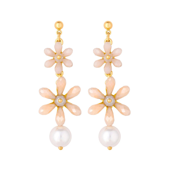 Jon Richard Gold Plated Pretty Pink Floral Pearl Drop Earrings