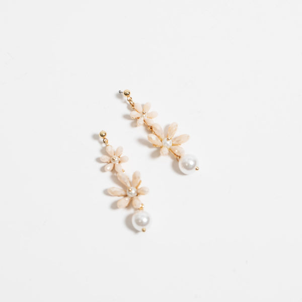 Jon Richard Gold Plated Pretty Pink Floral Pearl Drop Earrings