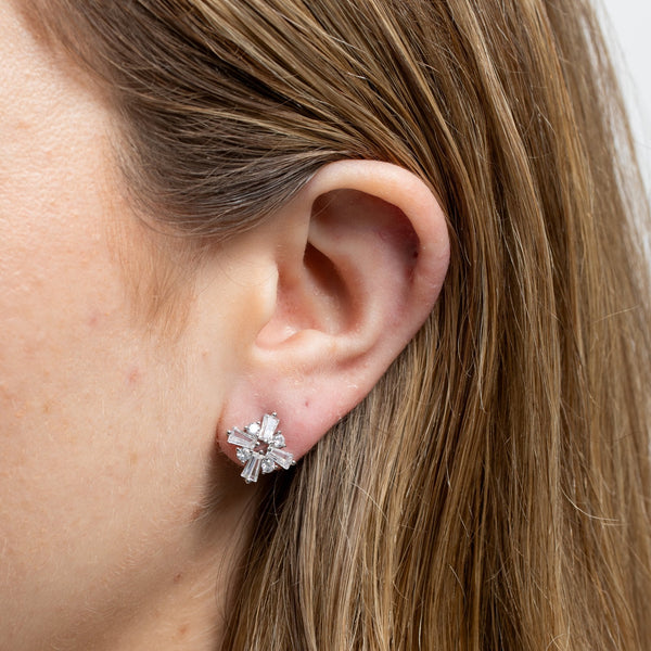 Jon Richard Silver Plated Cubic Zirconia Crystal Baguette Stud Earrings