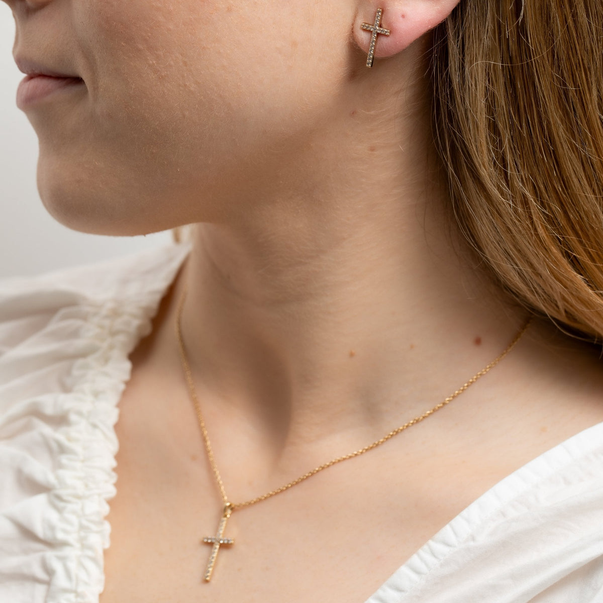Jon Richard Gold Plated Cubic Zirconia Cross Set - Gift Boxed