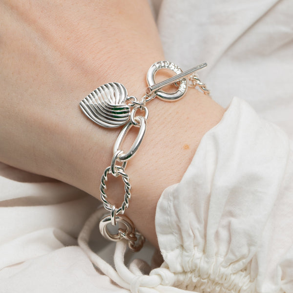 Lipsy Silver Textured Heart Charm T Bar Bracelet - Gift Boxed
