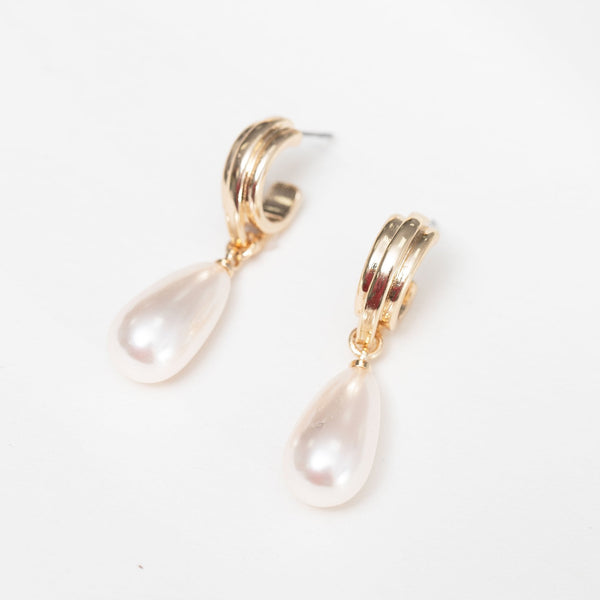 Jon Richard Gold Plated Vintage Inspired Pearl Hoop Earrings
