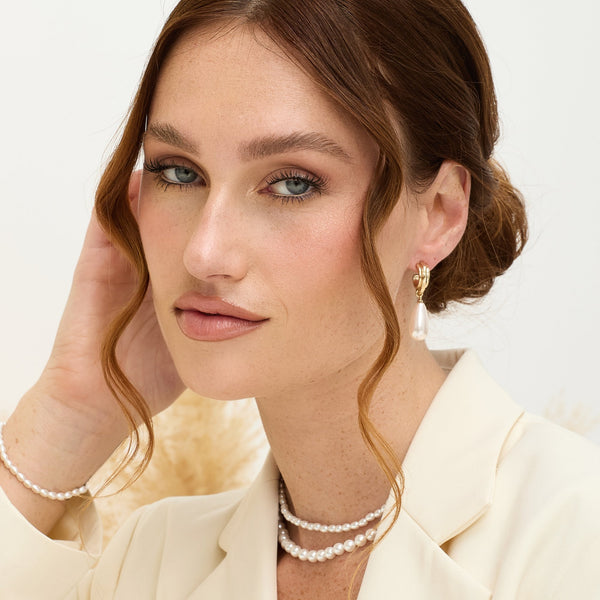 Jon Richard Gold Plated Vintage Inspired Pearl Hoop Earrings