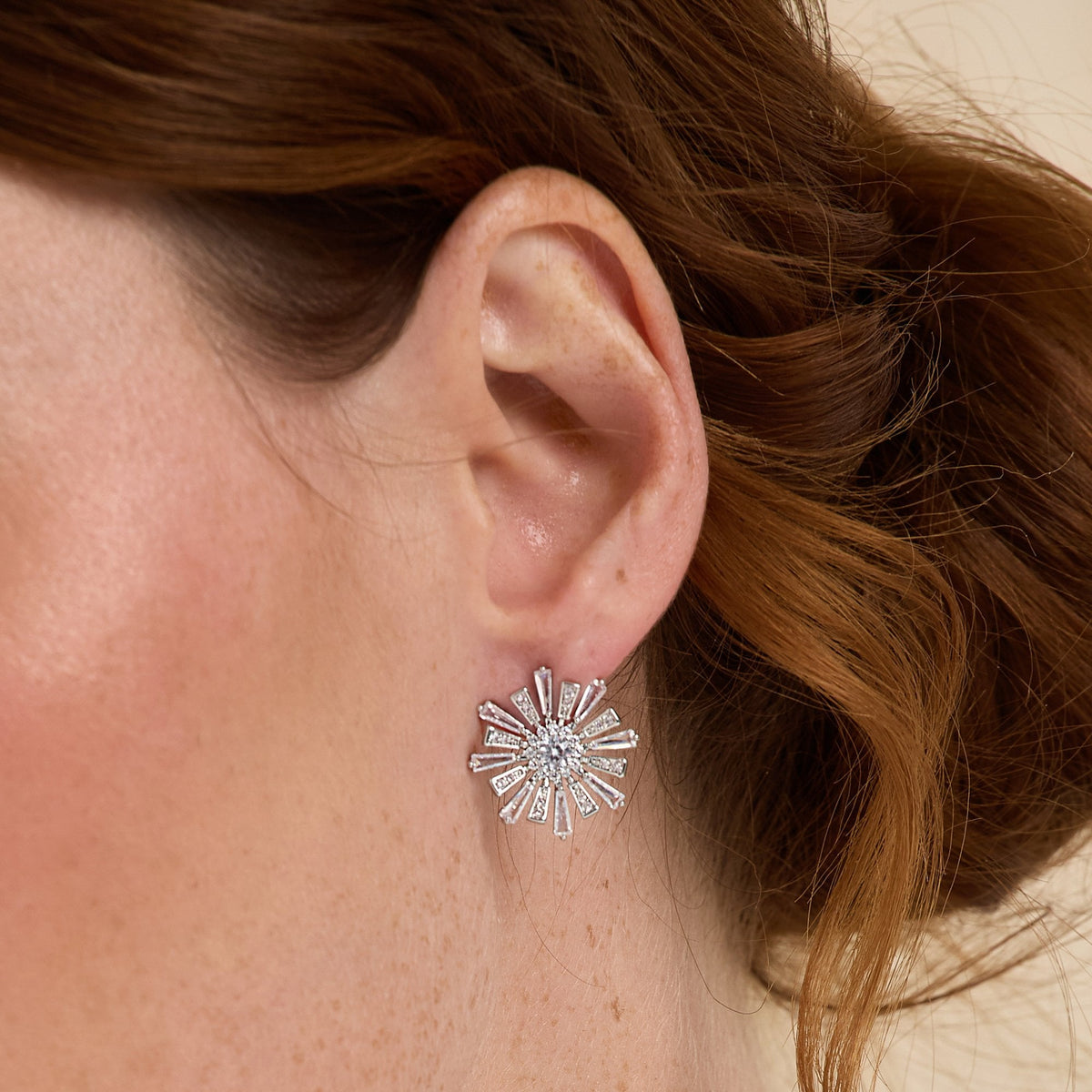Jon Richard Rhodium Plated Baguette Starburst Stud Earrings