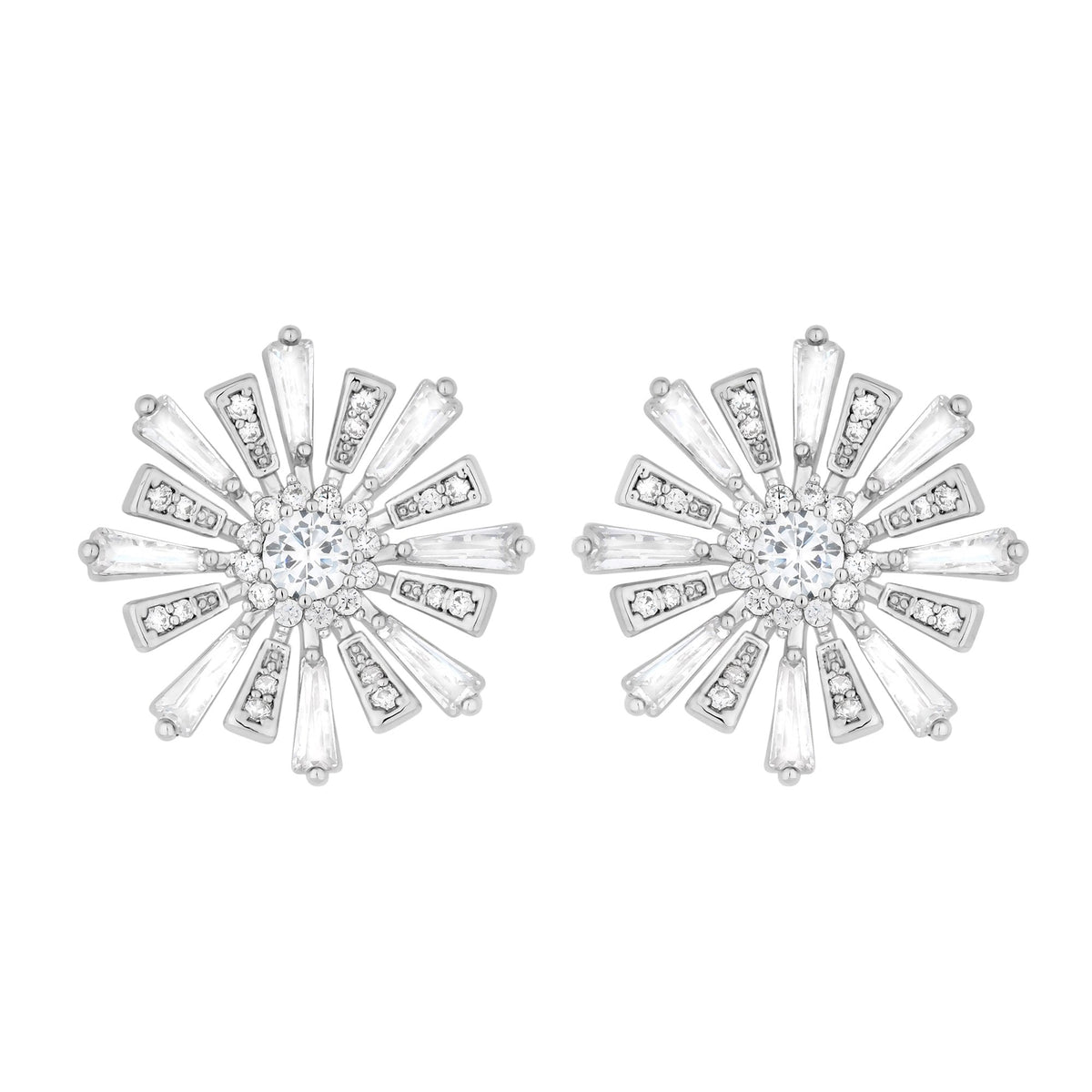 Jon Richard Rhodium Plated Baguette Starburst Stud Earrings
