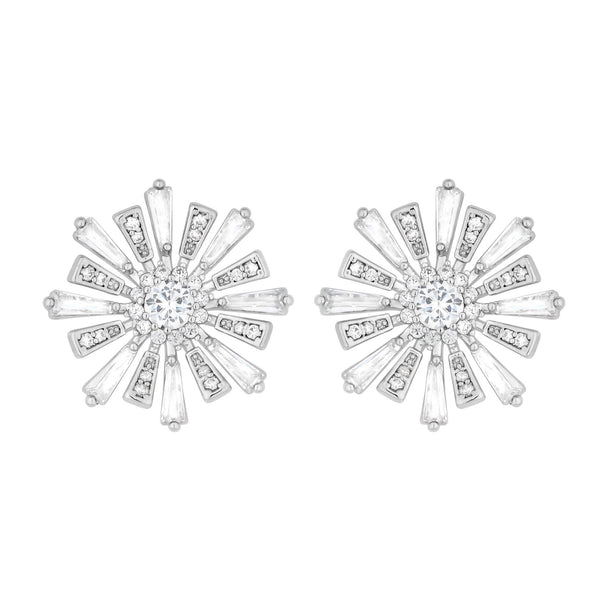 Jon Richard Rhodium Plated Baguette Starburst Stud Earrings