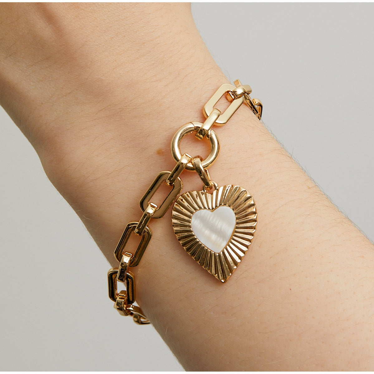 Mood Gold Mother Of Pearl Textured Heart T Bar Bracelet